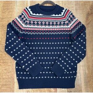 J.Crew Men's Fair Isle Blue Red Lambswool Sweater Nordic Ski Outdoors Medium